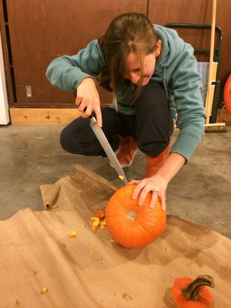 carving a pumpkin