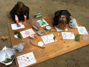 painting with home-made paint and forest treasures