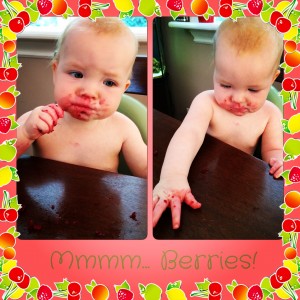 baby eating berries