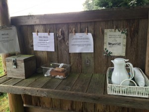 Instructions and treats at the entrance to the tree farm.