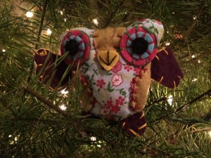 Plushie stitched owl Christmas tree ornament