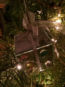 reflective present with jewels Christmas tree ornament