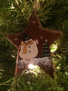 star with snowman and tree christmas tree ornament