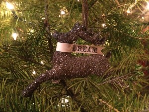 Dream sparkly silver reindeer Christmas tree ornament