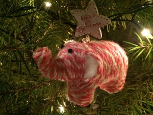 Pink elephant baby's first Christmas tree decoration