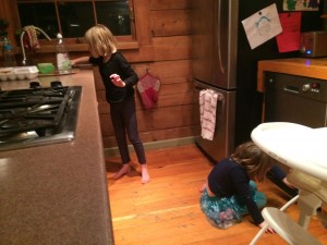 "Can we clean the kitchen?" "This is so much fun!" I wonder how long their enthusiasm for housekeeping will last?