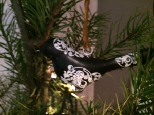 Black and white bird Christmas tree decoration