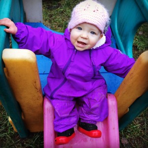 toddler in rain suit