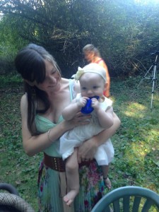 Teething baby at wedding