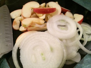 Chopped apples and onions