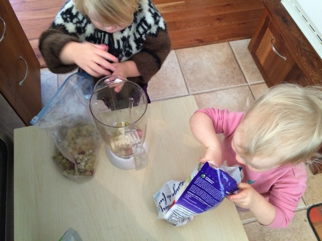 toddlers making smoothies