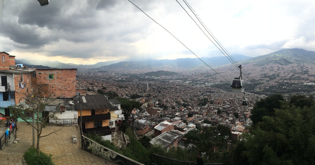View of Medellin and cable car from Santa Domingo Colombia travel