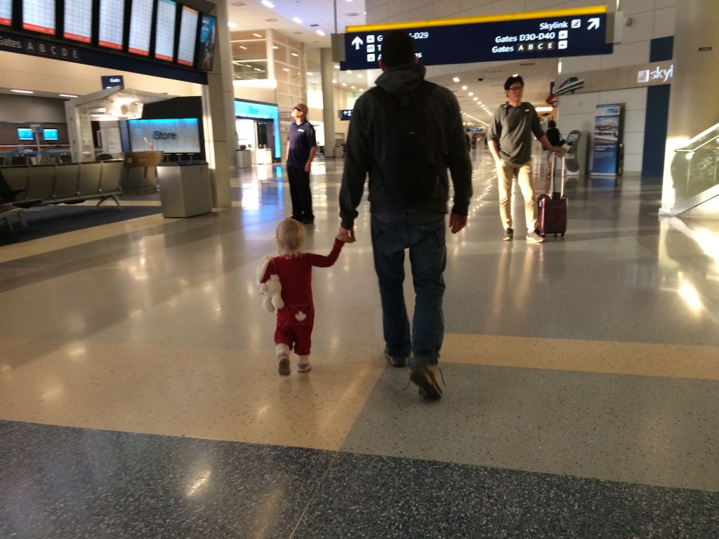 Toddler in an airport Colombia travel