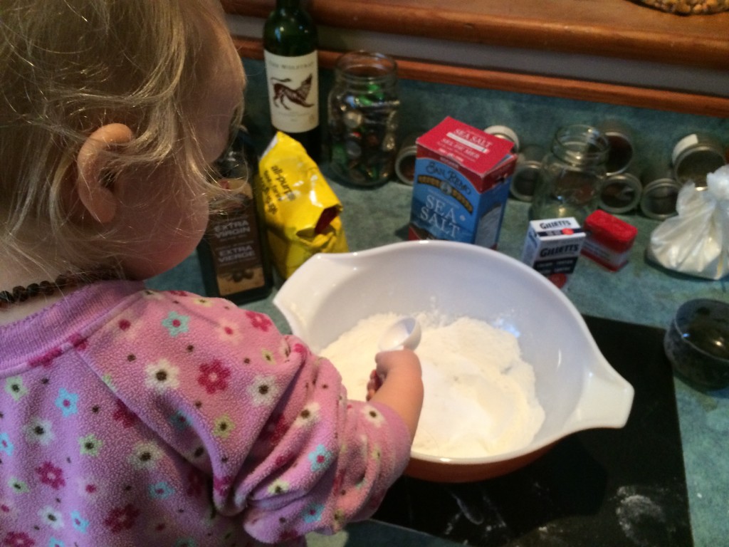 toddler making Christmas playdough