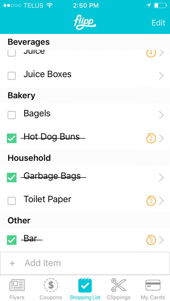 Flipp shopping list app