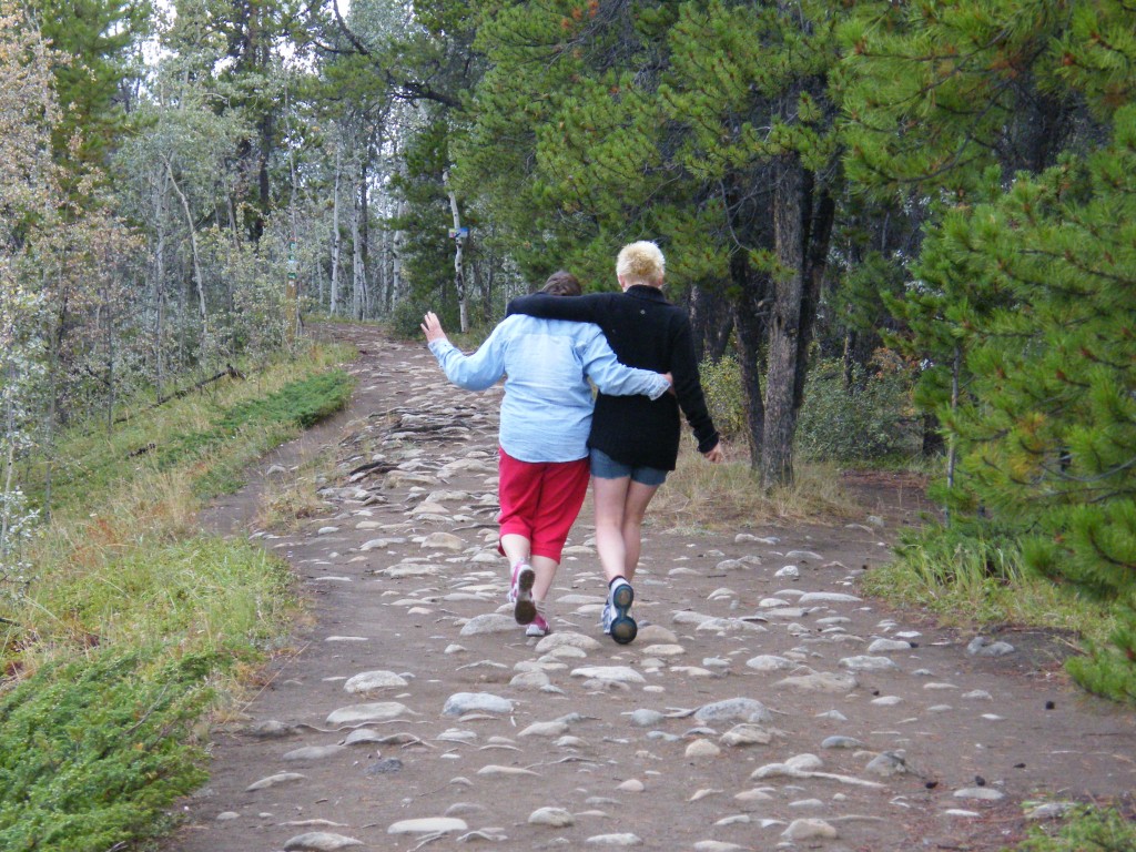 mom skipping with daughter