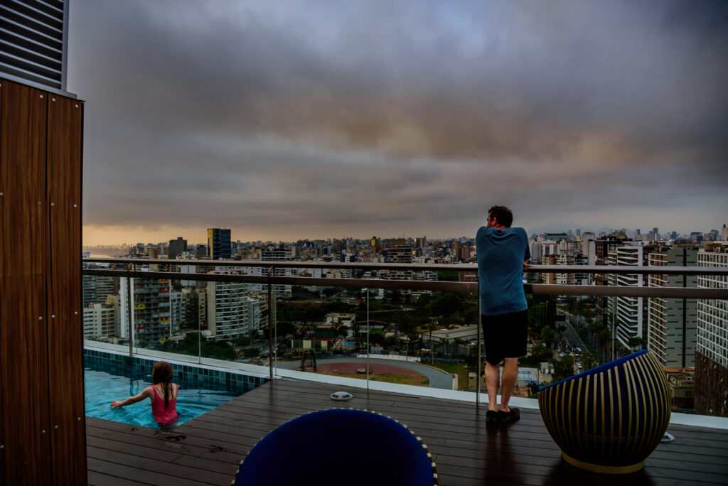 View of Lima, Peru from rooftop pool in Barranco