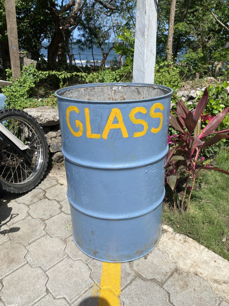 glass recycling in Santa Cruz, Ometepe, Nicaragua